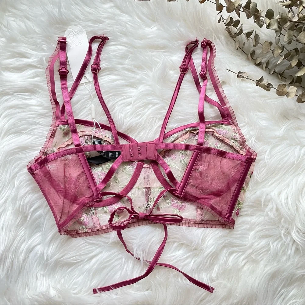 For Love & Lemons Camila Longline Bra Burgundy Medium NWT